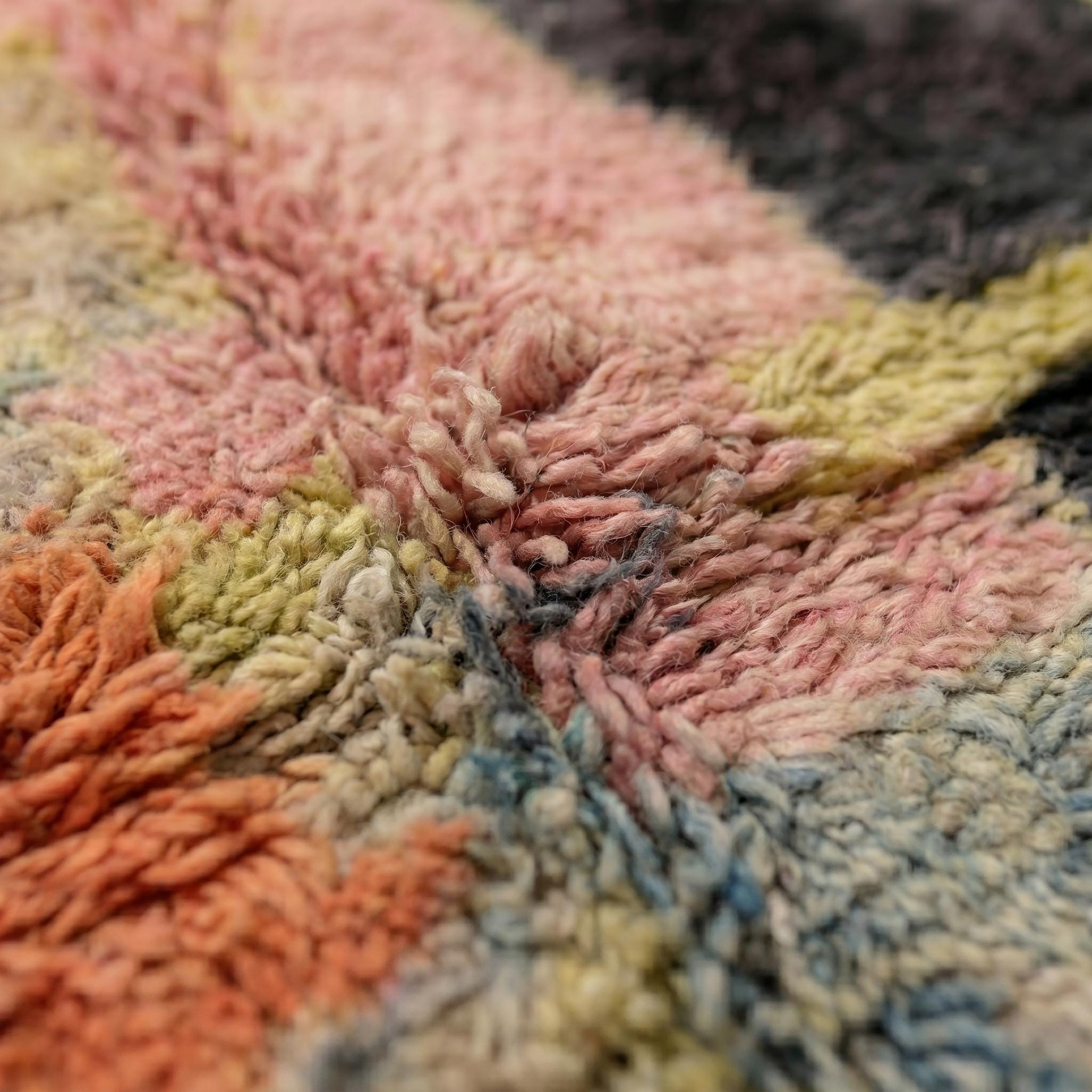 Boujaad Rug - Grey Blue Pink Wool Rug - Handmade Abstract Geometric Art Rug - One of a Kind Boho Berber Carpet
