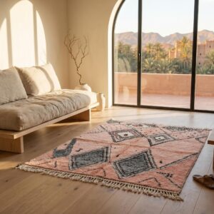 Blush Pink Rug, Beni Ourain Diamond Shag Carpet, Boho Berber Wool Handmade
