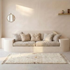Beni Ourain Runner Rug, Berber Hallway Carpet, Cream and Brown Tribal Shag, Modern Minimalist Entryway Decor, Custom Size
