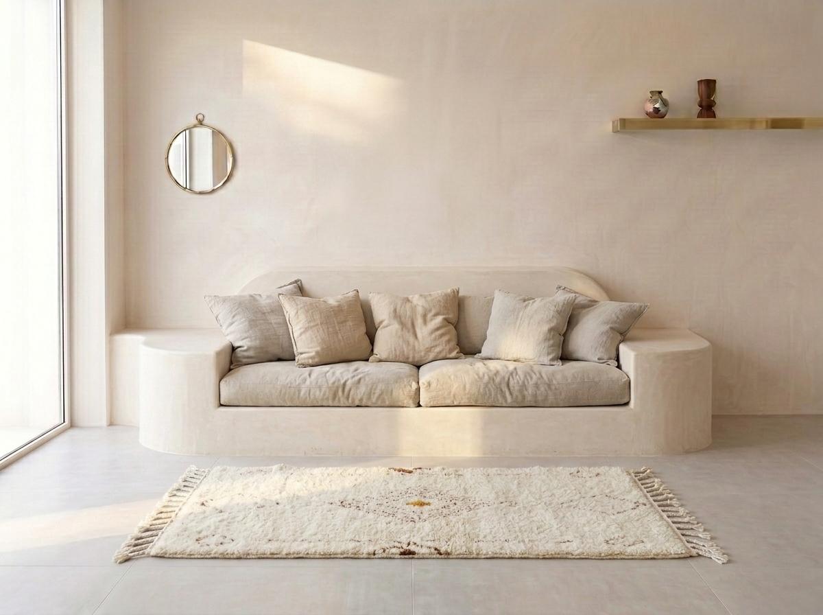 Beni Ourain Runner Rug, Berber Hallway Carpet, Cream and Brown Tribal Shag, Modern Minimalist Entryway Decor, Custom Size