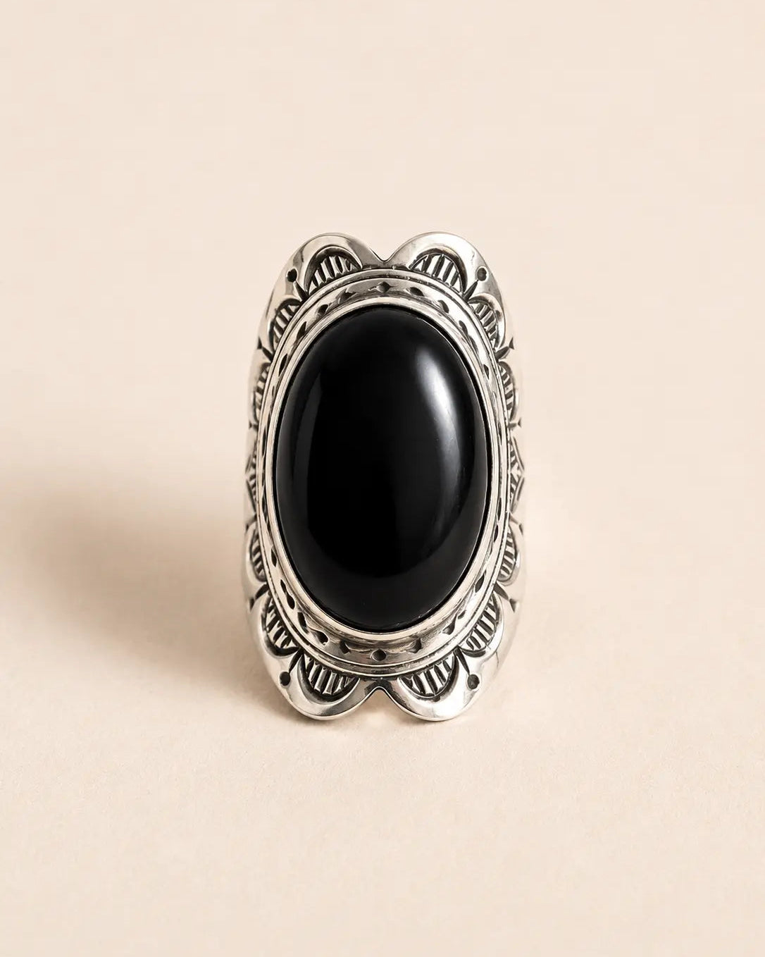 Amazigh Silver Ring – Tallast Black Onyx Tribal Design