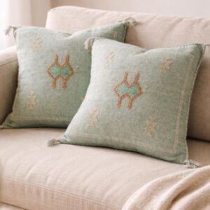Berber Handmade cactus silk cushion case Green Pillow