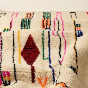 Colorful Ivory Azilal Rug - Handmade Berber Wool Rug - Tribal Geometric Boho Carpet - Multiple Sizes