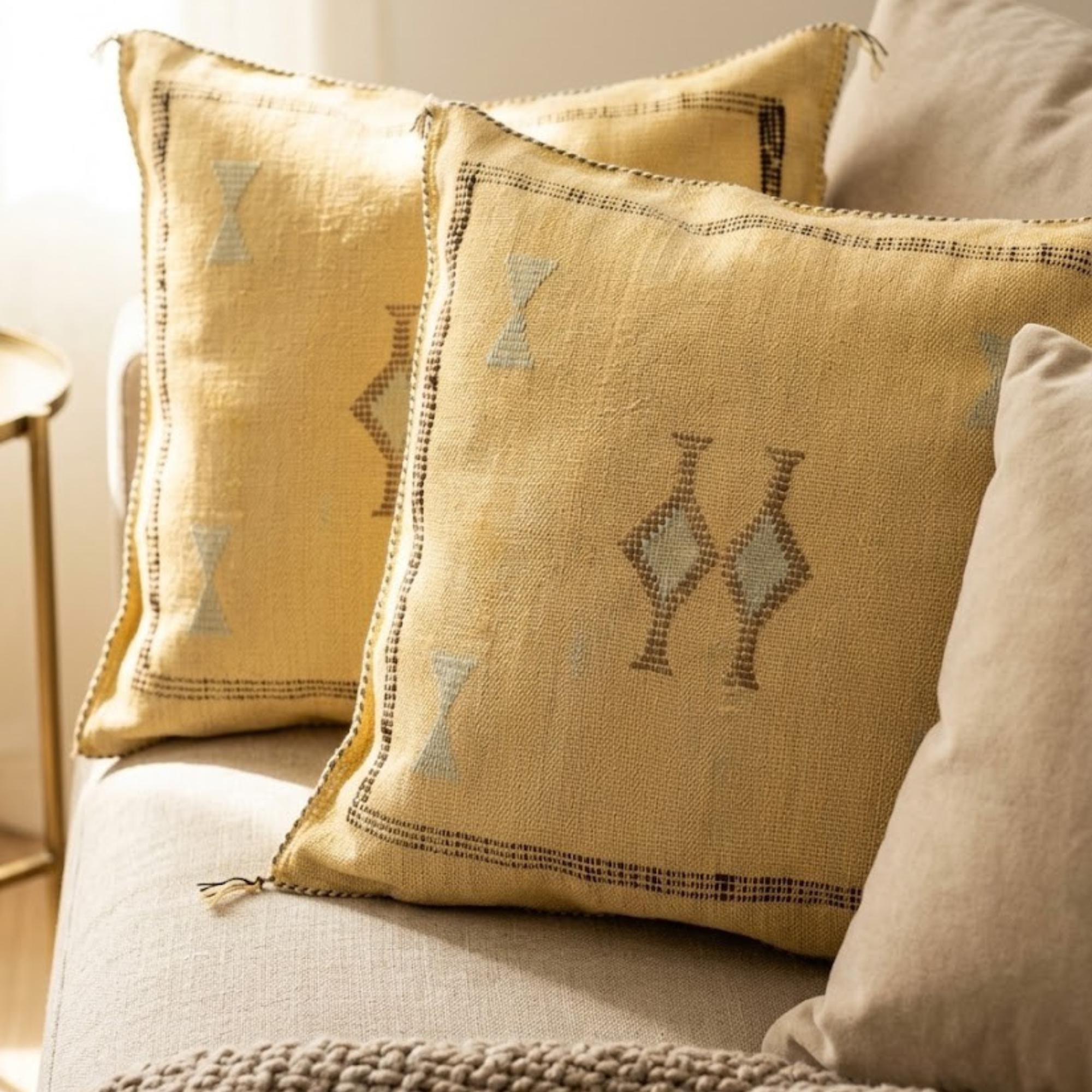 Berber Handmade cactus silk cushion case Yellow Pillow