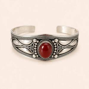 Amazigh Silver Bracelet – Tagrayt Red Onyx Filigree Cuff Design
