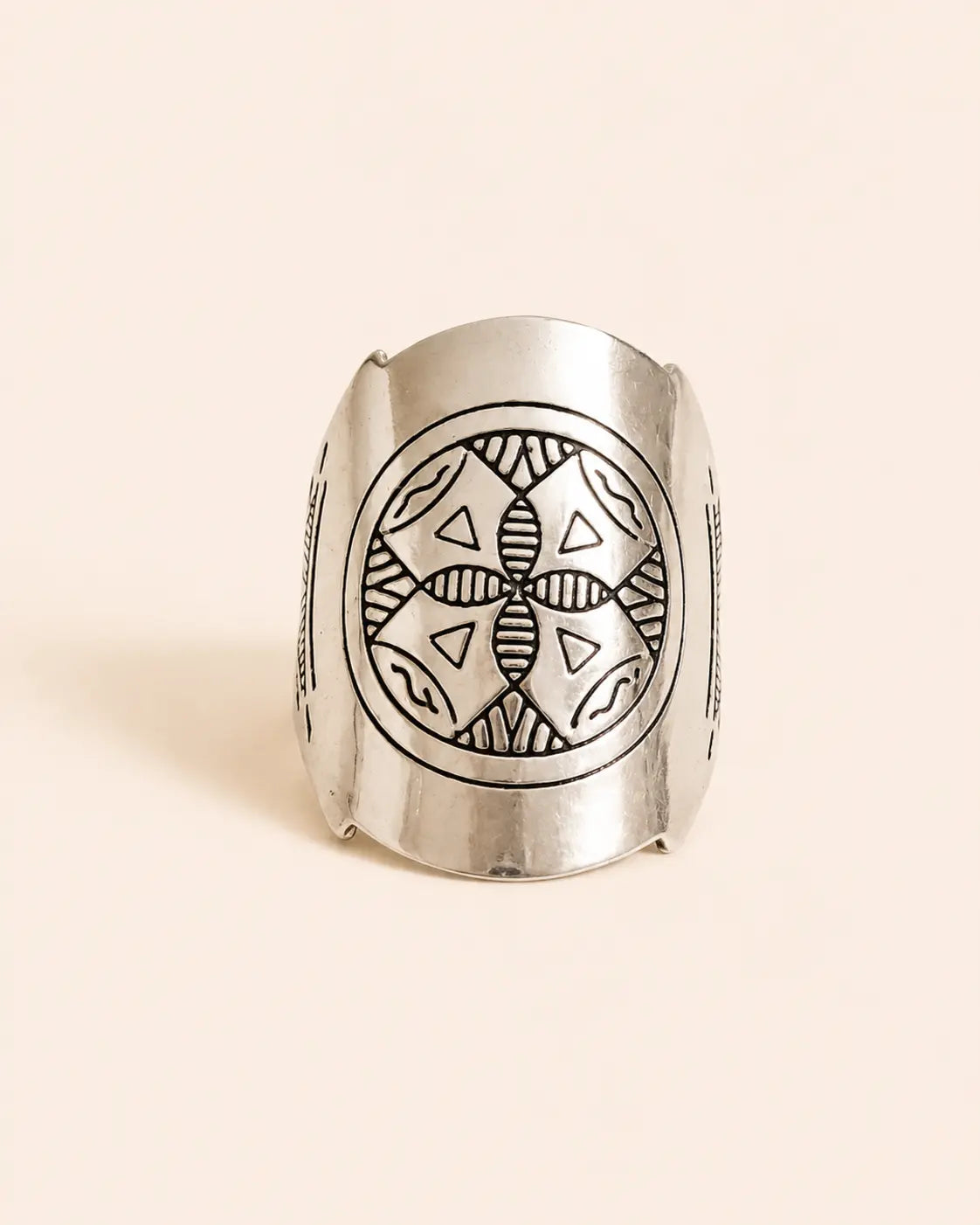 Amazigh Silver Shield Ring – Azru Geometric Tribal Design