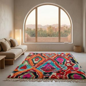 Hand-knotted Beni Ourain Wool Rug, Vibrant Berber Carpet, Maximalist Boho Decor