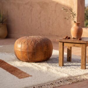 Berber Authentic Beni Ourain Rug, Abstract Rust Beige Wool Carpet, Plush Shag Living Room Decor