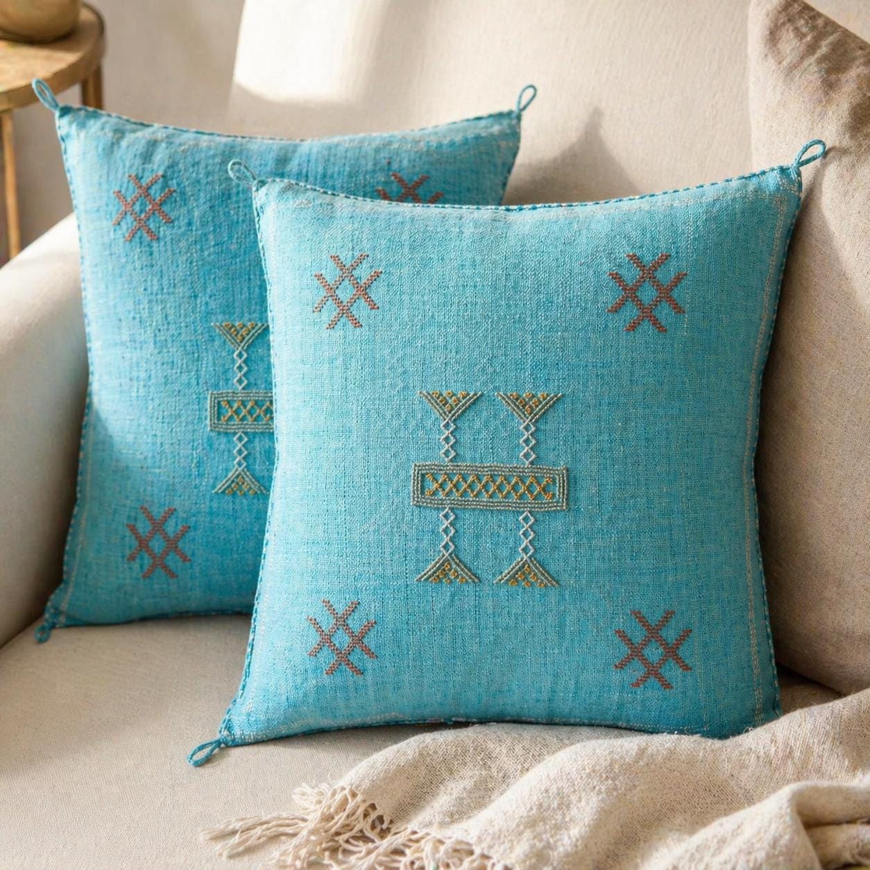 Berber Cactus Silk Cover 20x20 Blue Sky Pillow