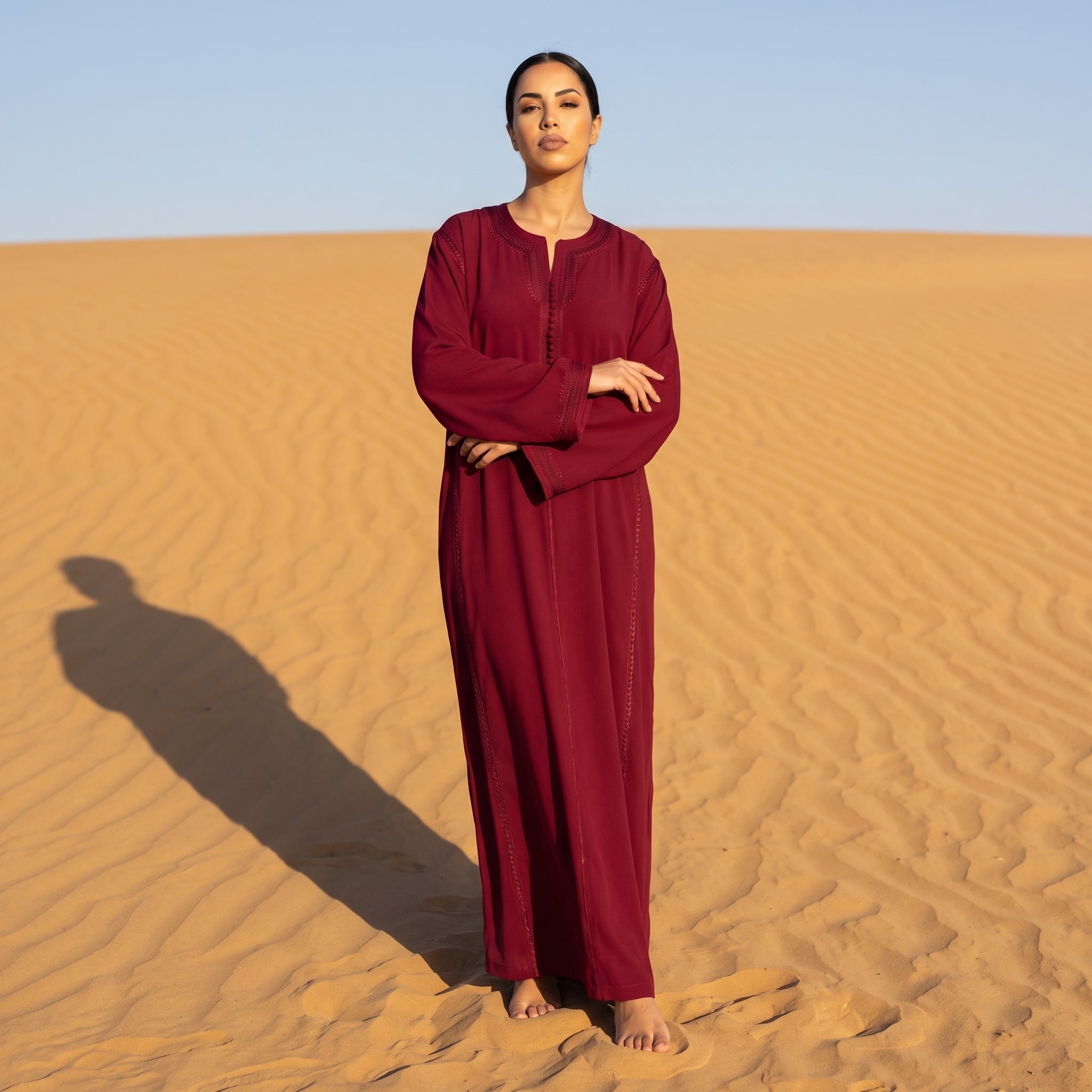 rouge Kaftan - Fluid Sfifa Embroidery Ceremony Style