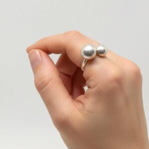 Handmade Sterling Silver Double Ball Ring: Adjustable Boho Style