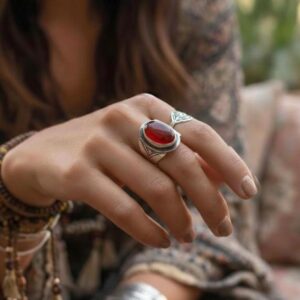 Tuareg Handmade Sterling Silver Carnelian Ring: Berber Tribal Jewelry, Size 7 US
