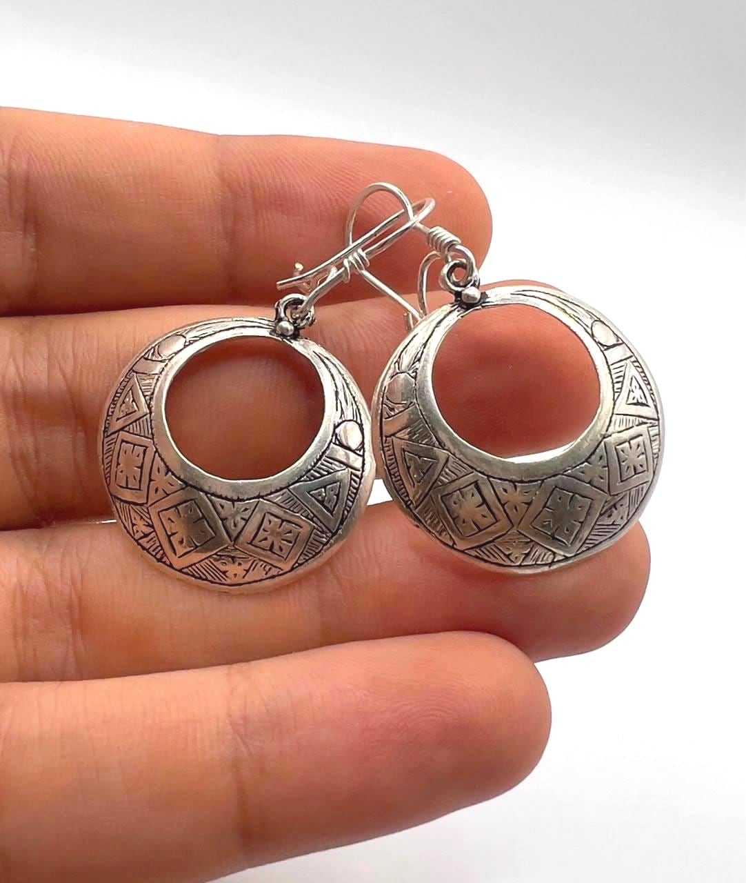Tuareg Sterling Silver Amazigh Yaz Symbol Bohemian Gypsy Ethnic Hippie African Earrings: Berber Jewelry