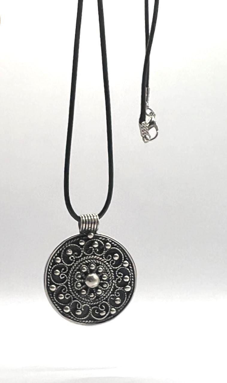 Berber Amulet Sterling Silver Pendant Necklace: Tuareg Cross Spiral Balls
