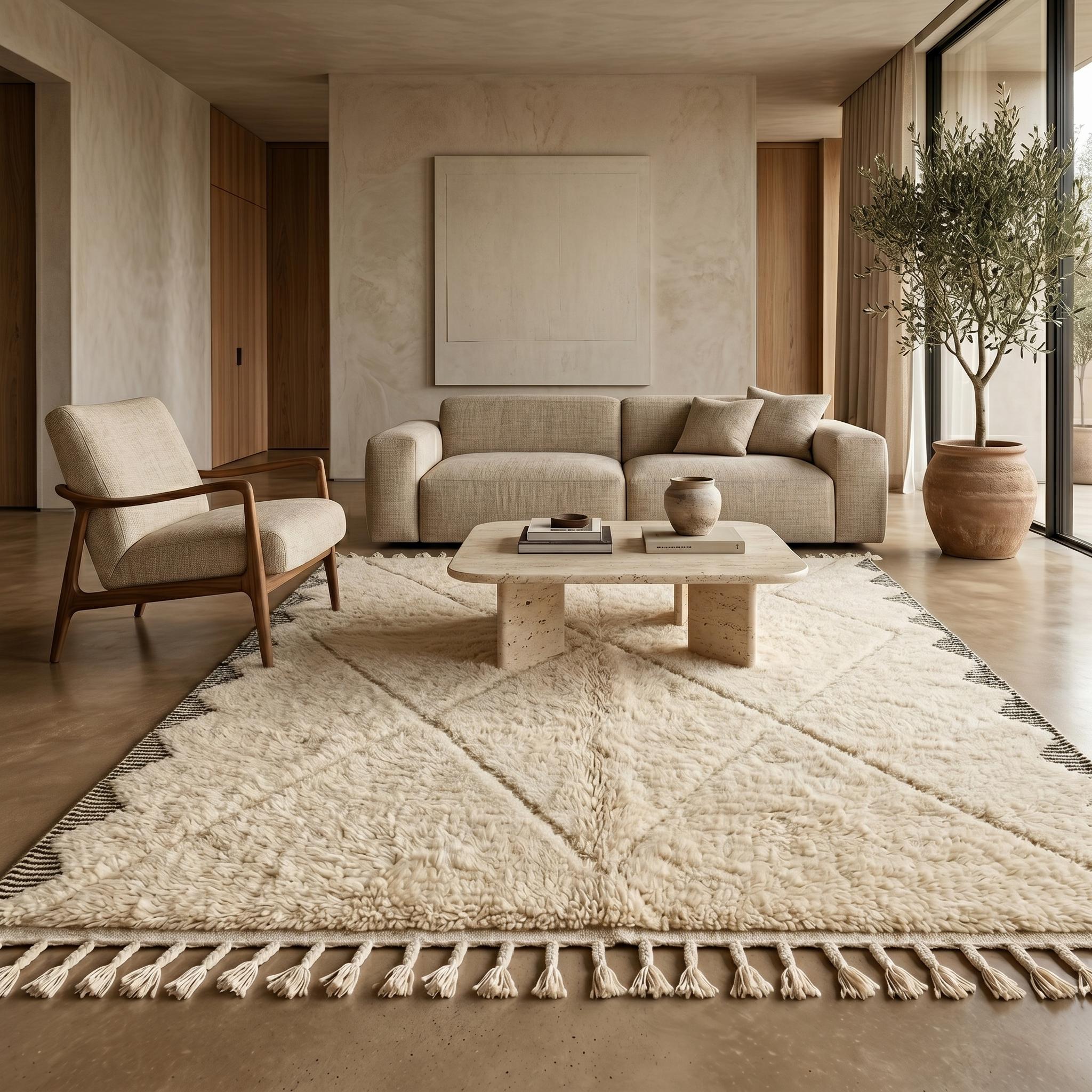 Beni Ourain Rug - Ivory Black Wool Rug - Handmade Diamond Lattice Rug - Minimalist Area Rug - Berber Carpet - Multiple Sizes