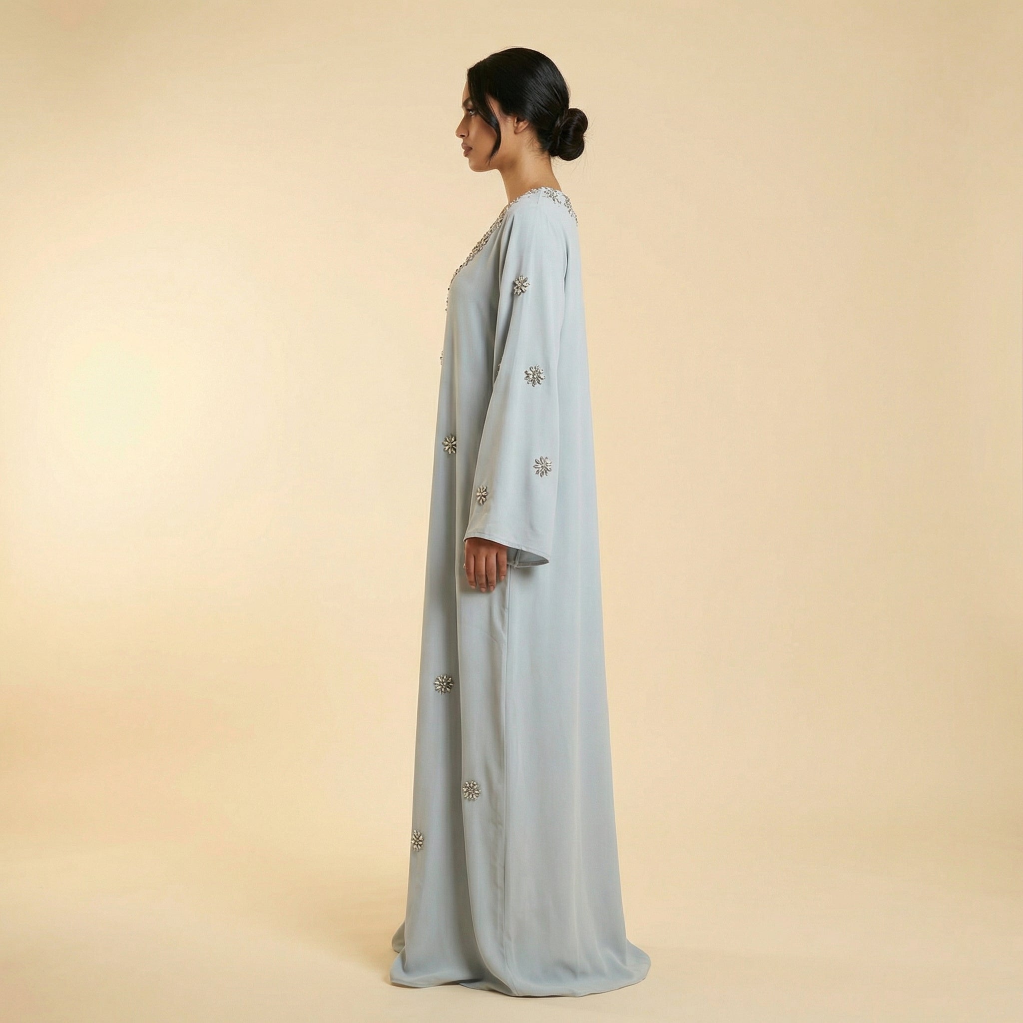 Jalabiya - Silver Blue Embroidered
