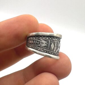 Sterling Silver Amazigh Ring - Hand-Engraved Berber Tribal Band (Size 7 US)