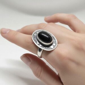 Handmade Sterling Silver Onyx Ring: Tuareg Berber Jewelry, Size 6.5