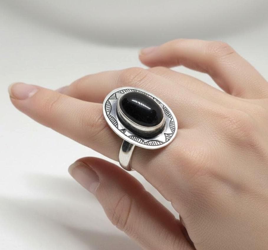 Handmade Sterling Silver Onyx Ring: Tuareg Berber Jewelry, Size 6.5