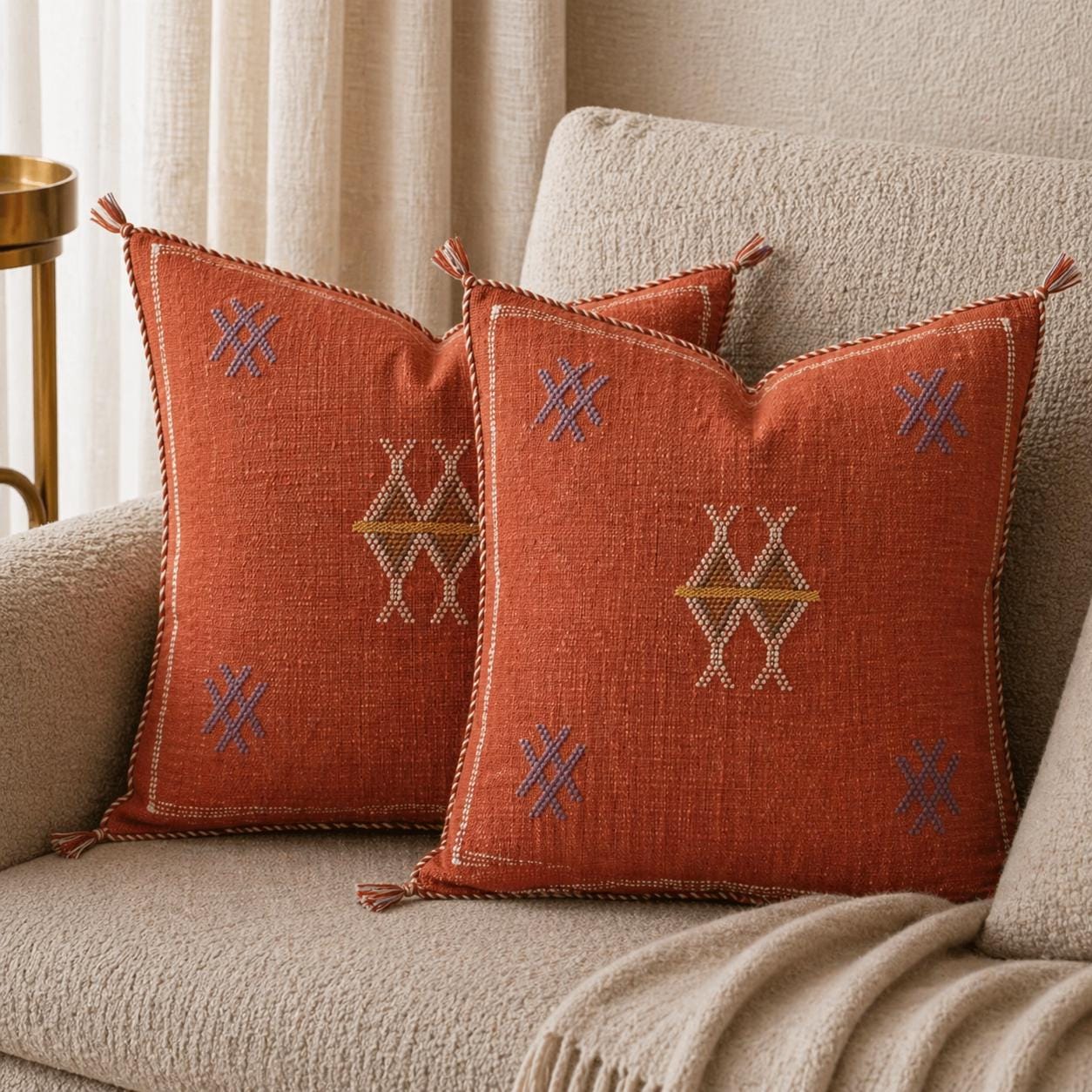 Berber Red Cactus Silk Handmade Sabra Cushion Pillow