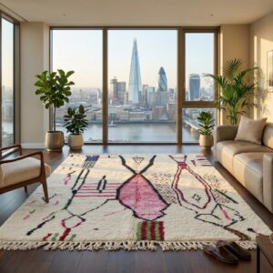 Rose Pink Azilal Amazigh Rug, Hand Knotted Wool Tribal Carpet, Feminine Boudoir Shag