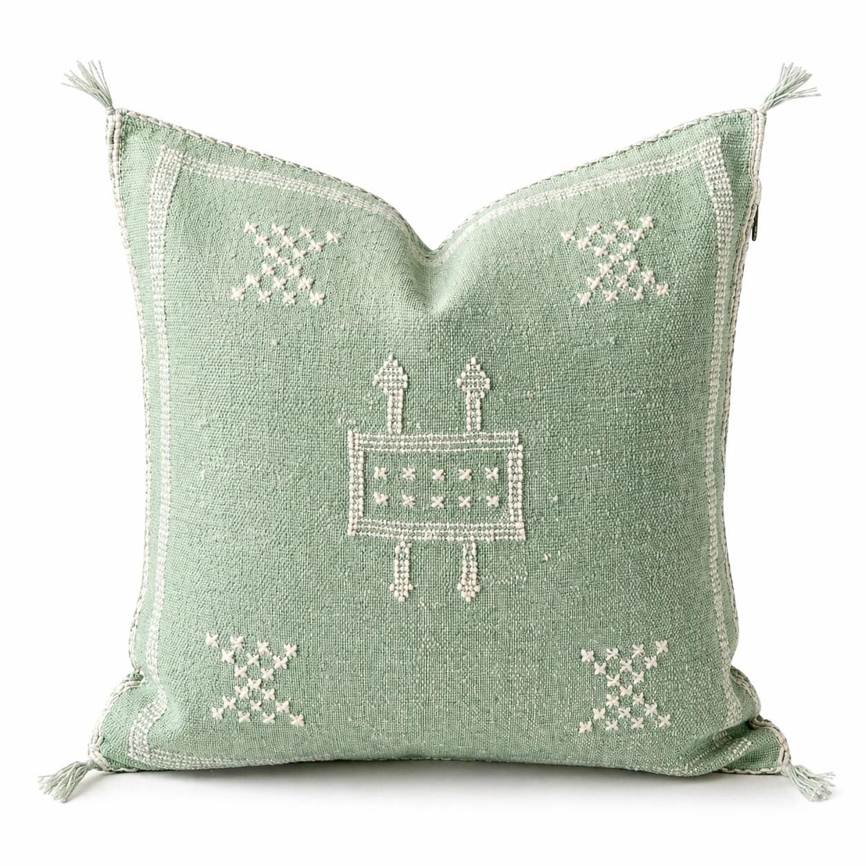 Amazigh Aquatic Green Cactus Silk Handmade Sabra Pillow