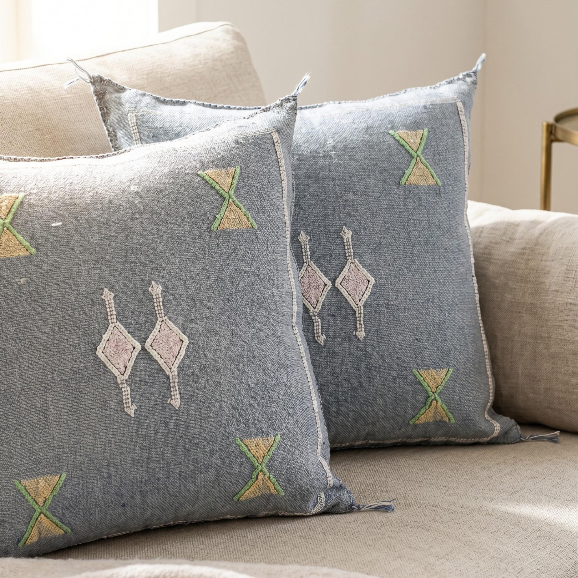 Berber Handmade cactus silk cushion case Blue Pillow