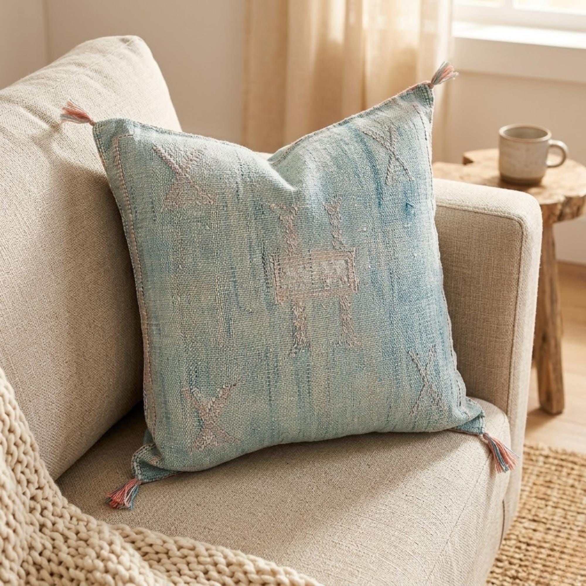 Berber Cactus Silk Cover 20x20 Light Blue Pillow