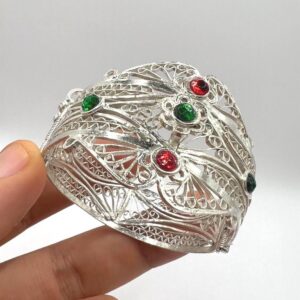 Vintage Handcrafted Berber Filigree Cuff Bracelet: Kabyle Plated Silver Jewelry