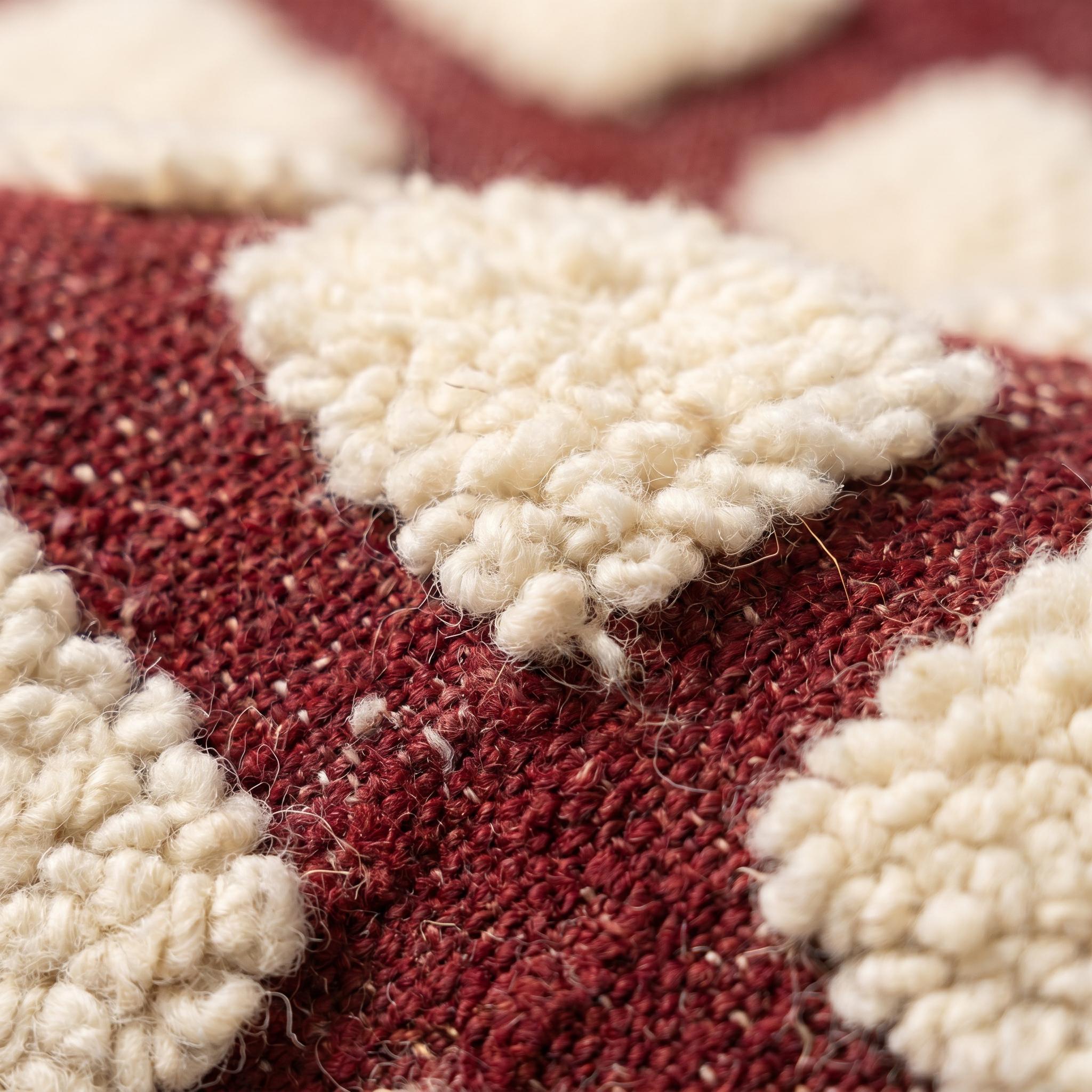 Checkered Rug - Burgundy Ivory Wool Rug - Handmade Checker Rug - Maximalist Area Rug - Rich Berber Carpet - Multiple Sizes