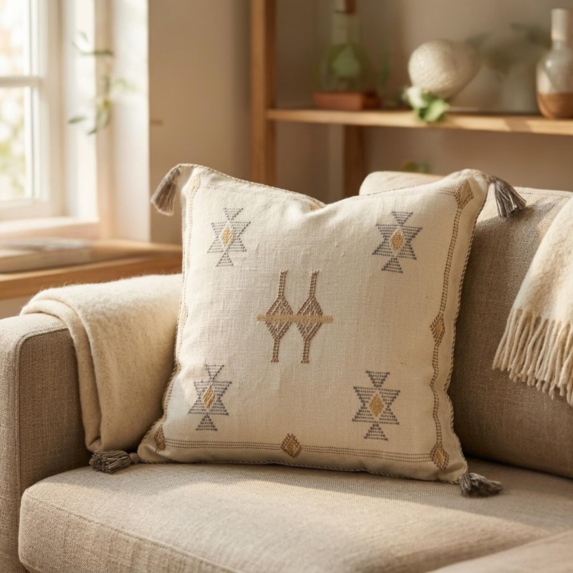 Berber Silver Cactus Silk Handmade Sabra Cushion Pillow