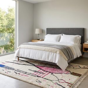 Rose Pink Azilal Amazigh Rug, Hand Knotted Wool Tribal Carpet, Feminine Boudoir Shag