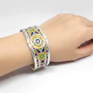 Kabyle Berber Enamel Sterling Silver Cuff: Tribal African Amazigh Bracelet