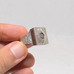 Tuareg Sterling Silver Ring with Chevron Bead - Size 12