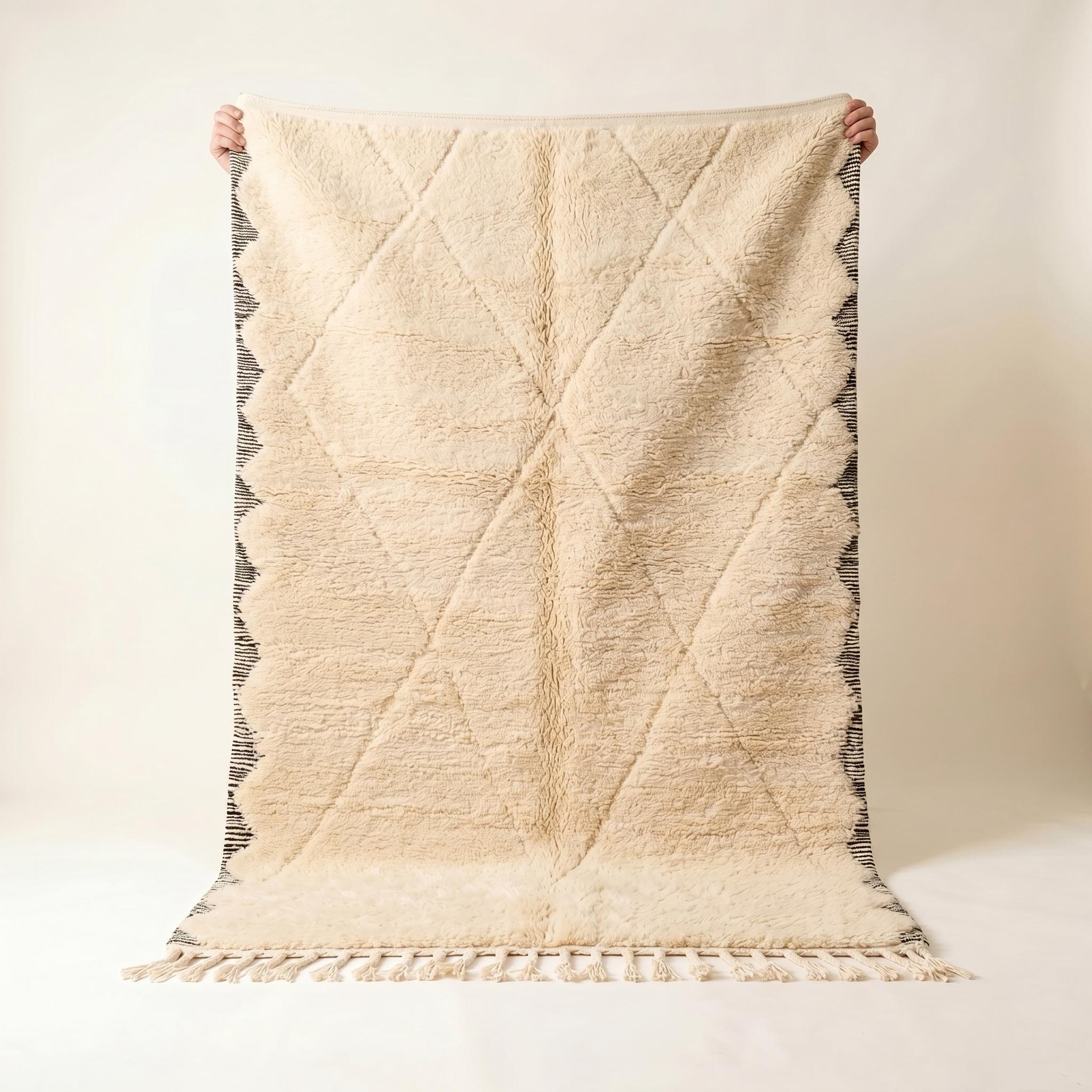 Beni Ourain Rug - Ivory Black Wool Rug - Handmade Diamond Lattice Rug - Minimalist Area Rug - Berber Carpet - Multiple Sizes