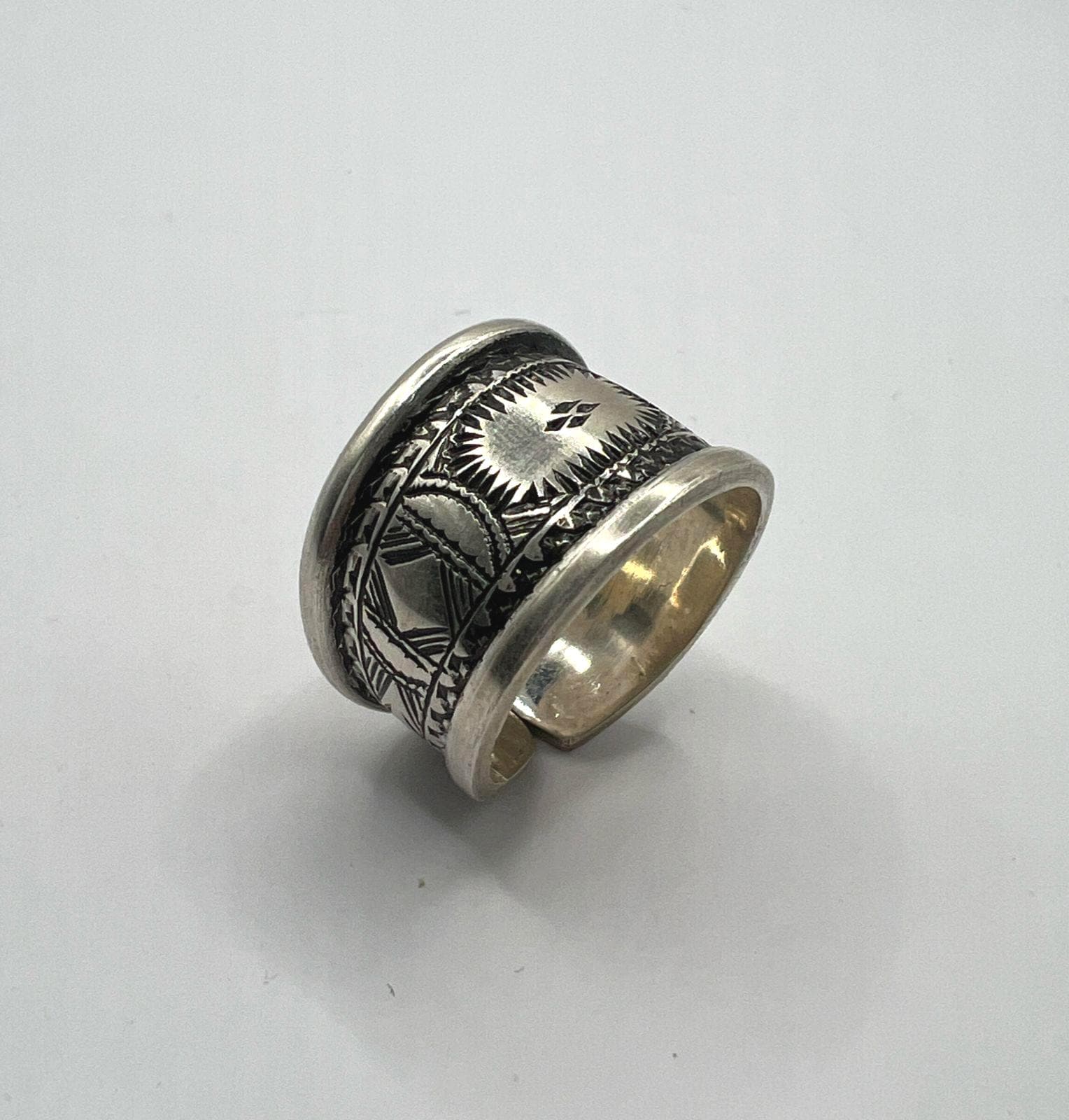 Sterling Silver Amazigh Ring - Hand-Engraved Berber Tribal Band (Size 7 US)
