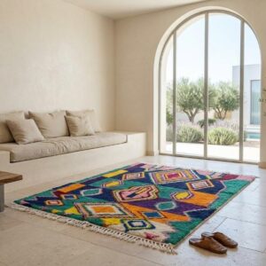 Hand-Knotted Wool Shag Rug, Jewel Tone Amazigh Beni Ourain Carpet
