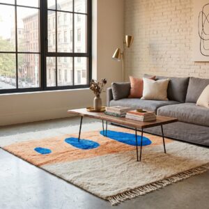 Berber Azilal Rug Blue & Peach Abstract Shapes