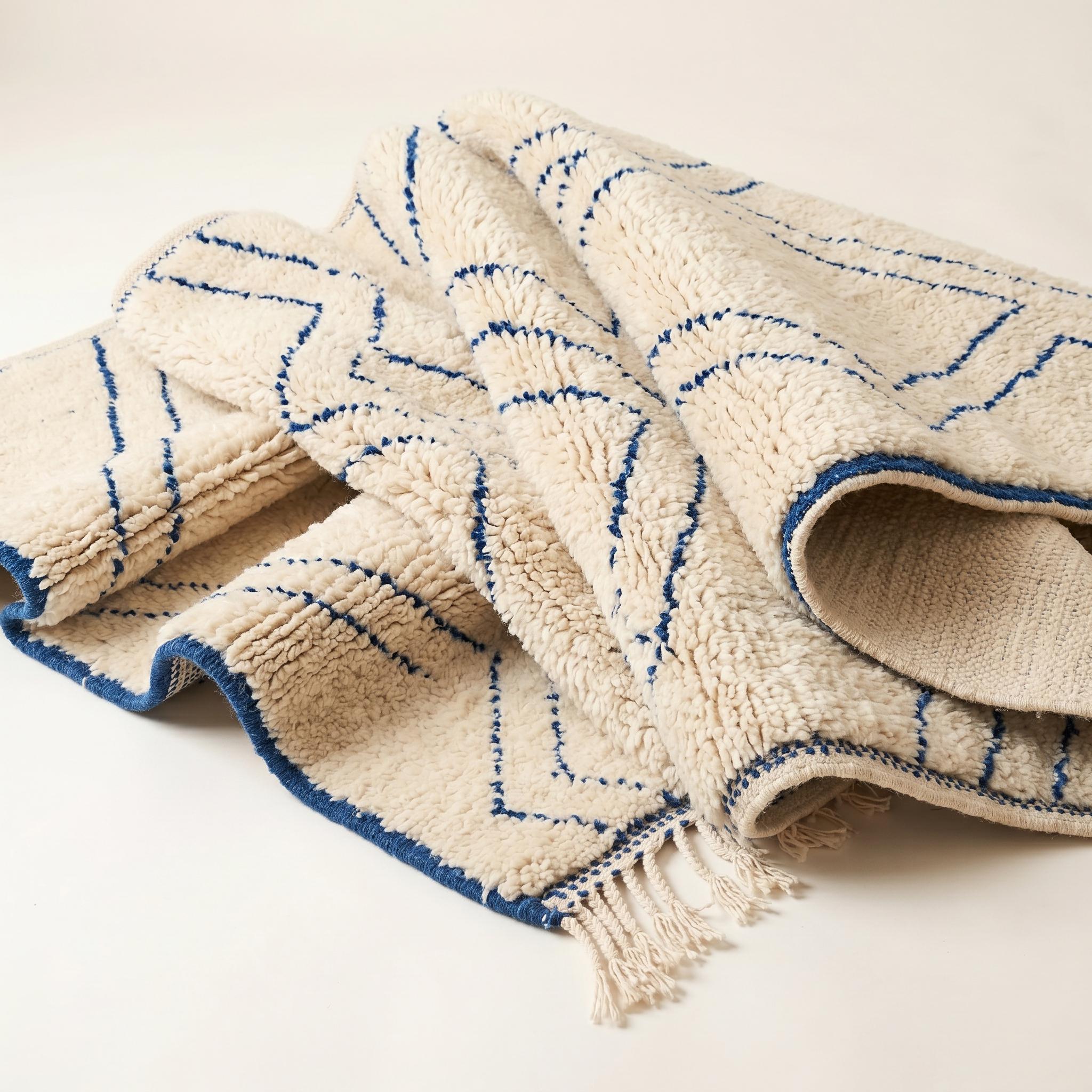 Beni Ourain Rug - Ivory Navy Wool Rug - Handmade Nested Diamond Rug - Japandi Area Rug - Berber Carpet - Multiple Sizes