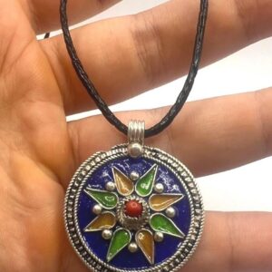 Kabyle Enamel Sterling Silver Pendant: Amazigh Berber Coral Pendant Necklace