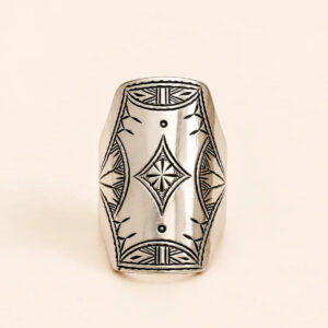 Amazigh Silver Shield Ring – Geometric Lozenge Flame Design
