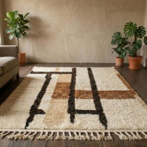 Hand-Knotted Beni Ourain Rug - Authentic Berber Wool, Shag Tribal Carpet