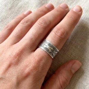 Handmade Sterling Silver Tuareg Cross Ring: Engraved Berber Ethnic Tribal Jewelry