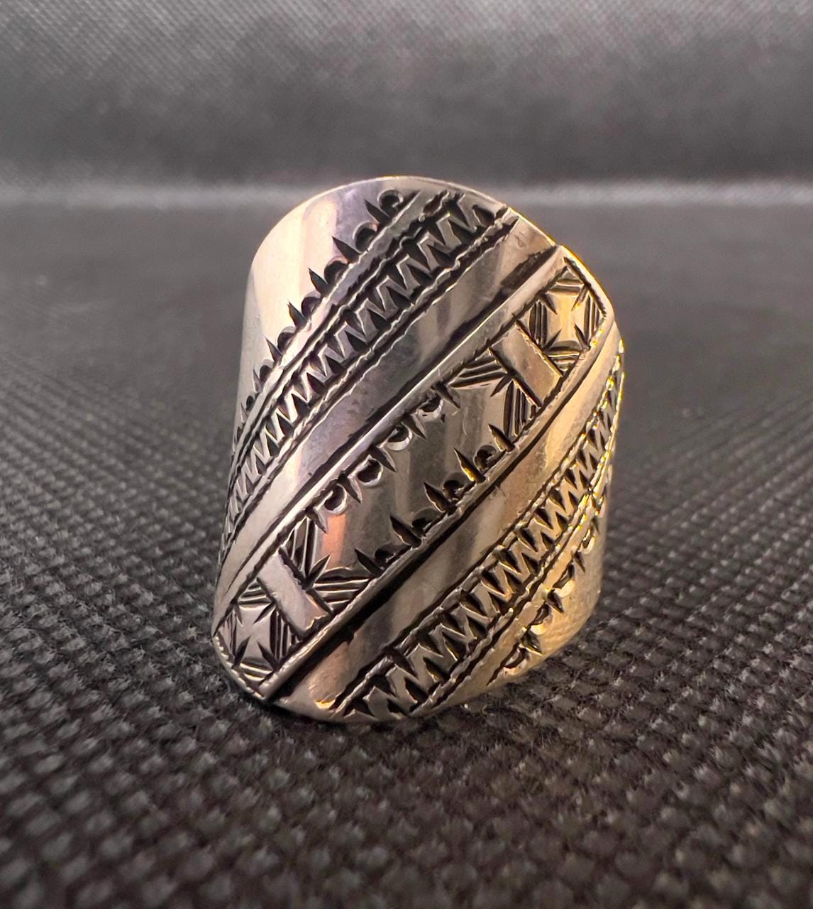 Handmade Sterling Silver Berber Ring: Tribal Engraved Jewelry, Size 8-8.5