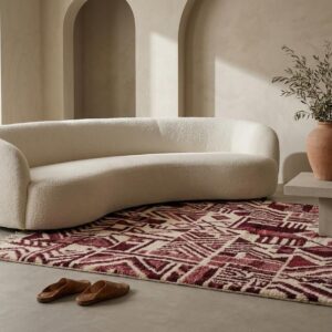 Handwoven Burgundy Berber Rug - Abstract Tribal Wool Shag Carpet