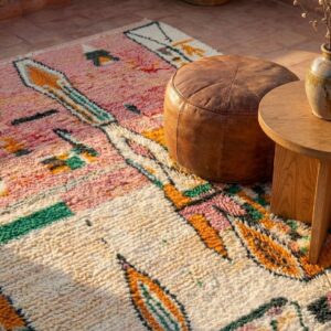 Pink Abstract Wool Rug, Handwoven Berber Carpet, Bohemian Geometric Area Rug