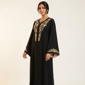 noir Kaftan - Beige Motif Occasion Wear