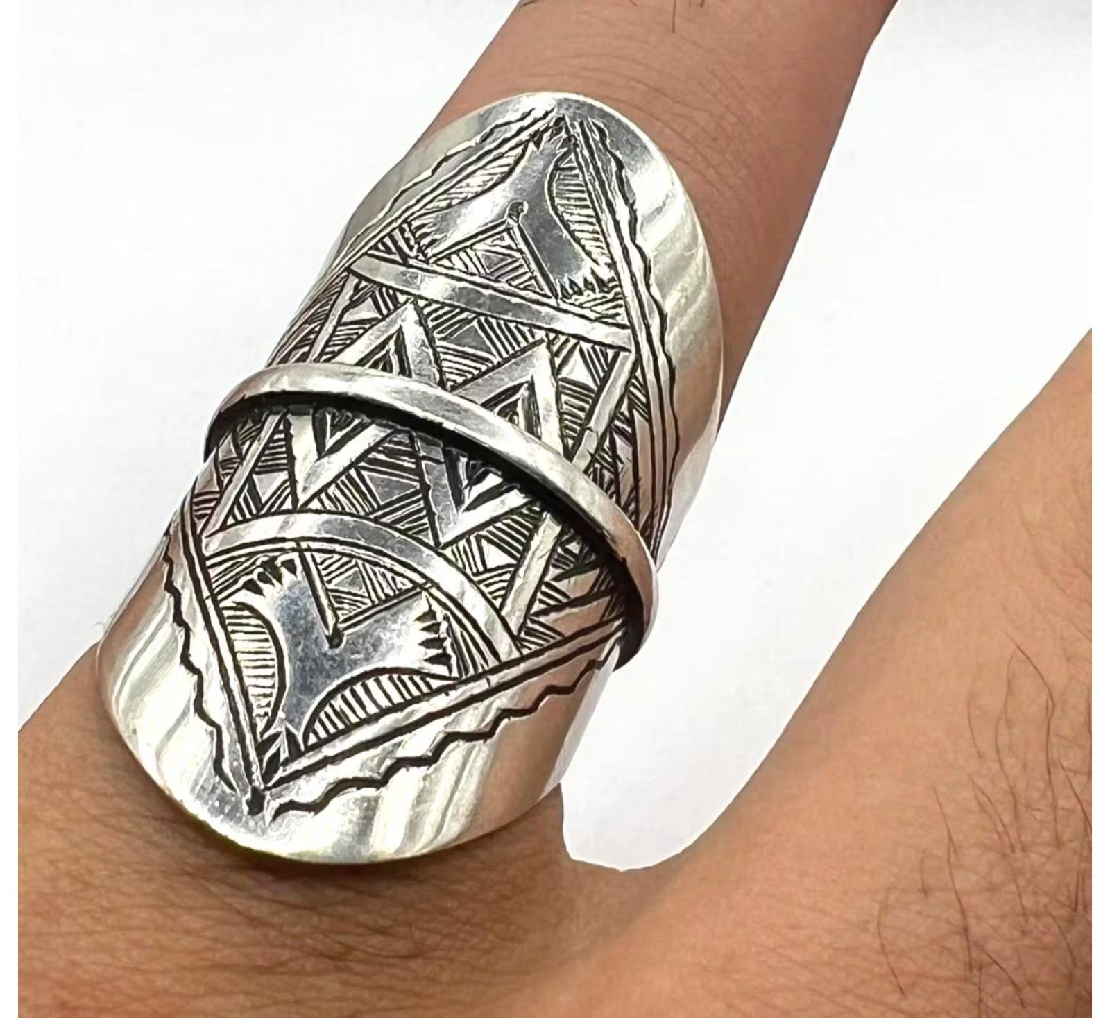 Handmade Sterling Silver Berber Ring: Tribal Tuareg Jewelry, Size 65 FR / 11 US