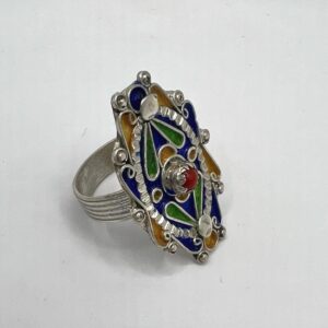 Kabyle Berber Ring: Sterling Silver, Enamel Coral - Handmade Adjustable Size FR 59 / 9 US