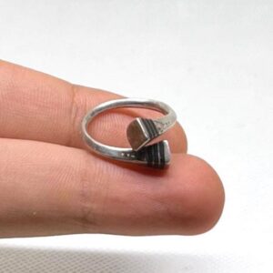 Handmade Tuareg Cross Sterling Silver Ring: Ebony Inlay, Adjustable Band